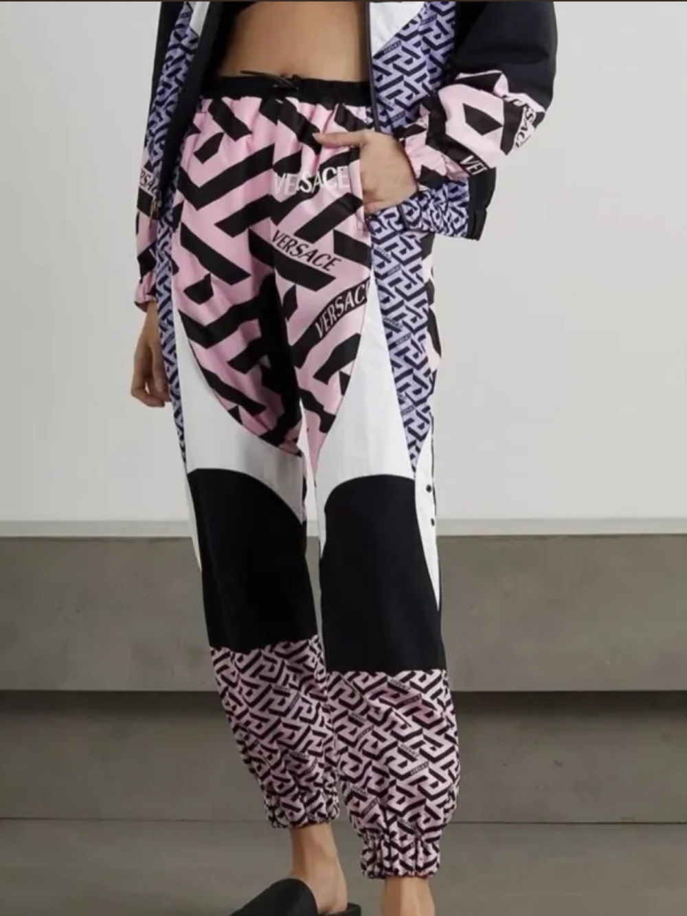 Versace Pink & Black Graphic Nylon Jogger Pants